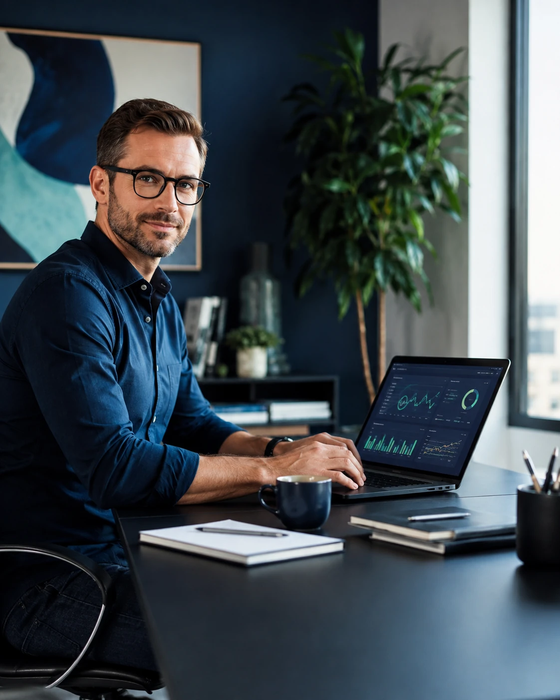 Small business owner reviewing digital advertising performance