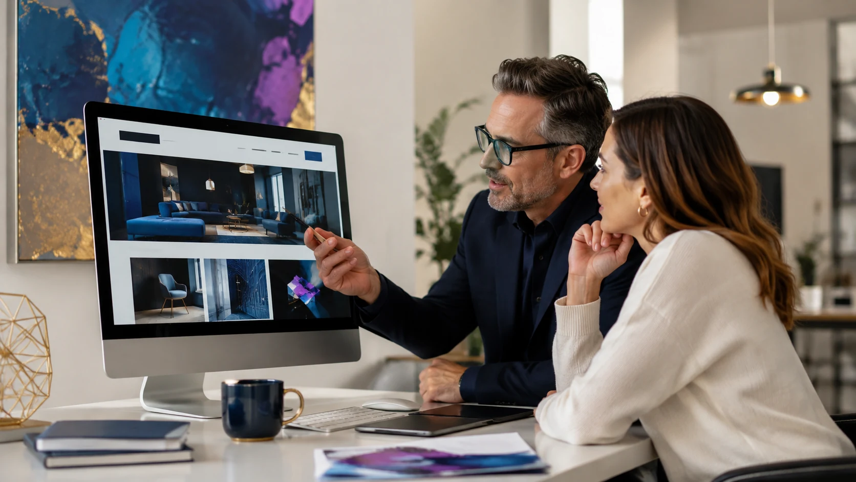 Small business owner reviewing a professional website